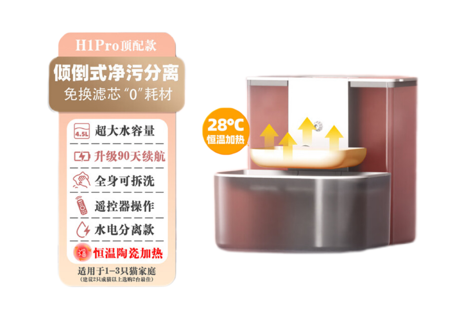 Fontana za vodu za mačke tipa prelivanja, fontana za vodu za kućne ljubimce, keramičko grejanje, separacija prljave vode, bez struje, automatski alat za napajanje vodom - H1PRO Premium model [Keramičko grejanje + Dugi vek trajanja baterije] Bela i siva