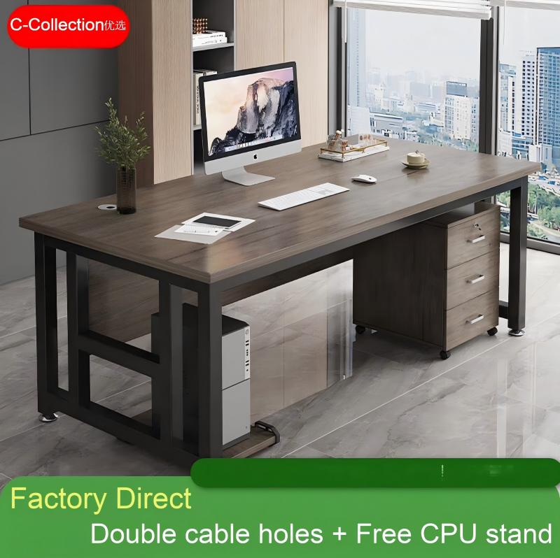 [Široka ploča] Nadograđeni kancelarijski sto, Moderan jednostavan sto sa ormarićem, Direktorski računarski sto - [Samo sto] Milanski hrast — 120cm