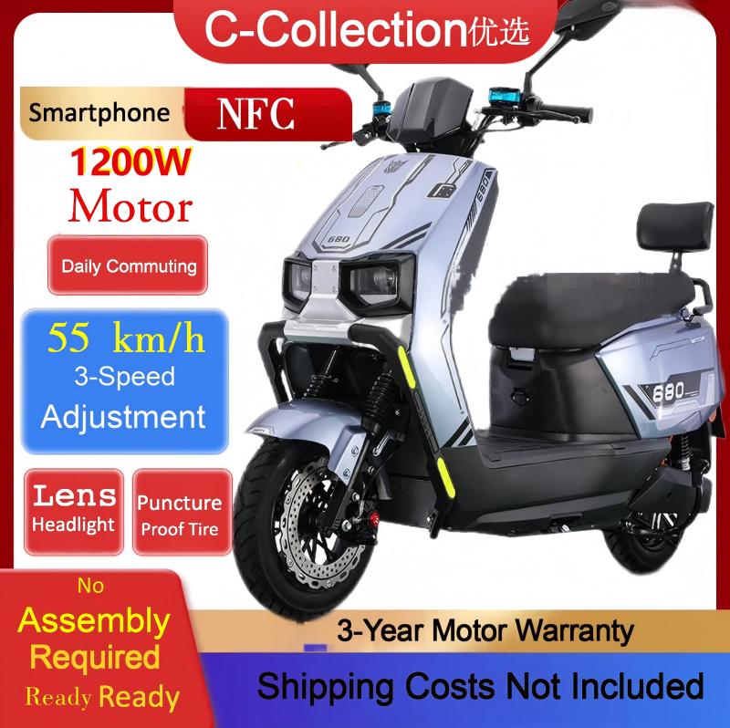 Pametni električni motocikl, E-skuter specijalno za dostavu, Pametno NFC brzo električno vozilo, Električni motocikl dugog dometa [Visoka verzija] - 60V22A Fabrička olovna baterija — Domet približno 50km