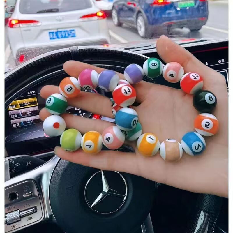 2026 Biliard crna osam narukvica — DIY, 16 perli, 12mm, postojana boja