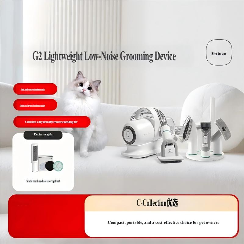 Trimer za negu ljubimaca, Višenamenski trimer za dlaku, Električni trimer za mačke i pse, Alat za četkanje, usisavanje i uklanjanje dlake, 5-u-1 trimer za uređivanje - G2 — 5-u-1 trimer i usisivač za negu ljubimaca