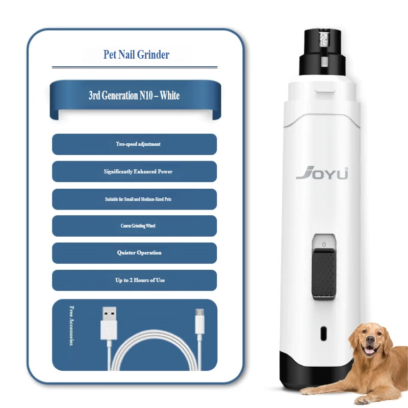 Brusilica i klješta za nokte za ljubimce — Za pse i mačke, Makaze za velike pse - N10 Biserna bela brusilica za nokte za ljubimce — 2 podesive brzine, odgovara svim ljubimcima