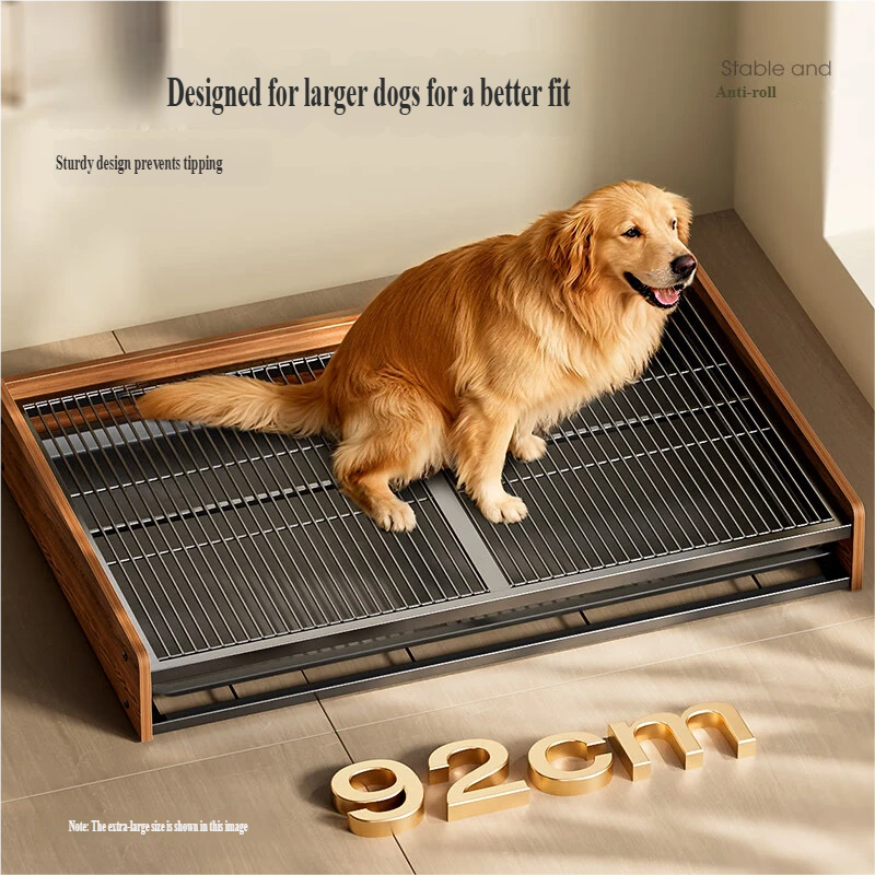 Ekstra veliki WC za pse — Za velike rase, fiksna posuda - Veliki čelik-drvo — Do 40 lbs, zaštita od vlage