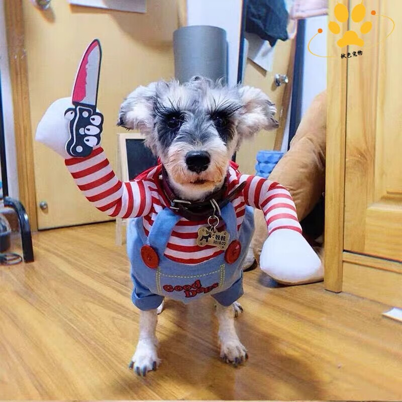 Smešna odeća za pse sa nožem — Chucky horor stil za male pse i mačke - Chucky horor film kostim set za ljubimce/S
