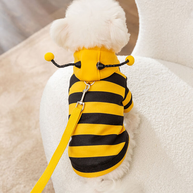 Pčelinja majica za male pse — Odeća za ljubimce protiv opadanja dlake za teddy bišon pomerance male štenad jesen/zima, Žuti mali pčelinji stil - Žuti mali pčelinji kostim za ljubimce sa priključkom za povodac/Veličina XS: Preporučuje se za ljubimce 1-3 lbs