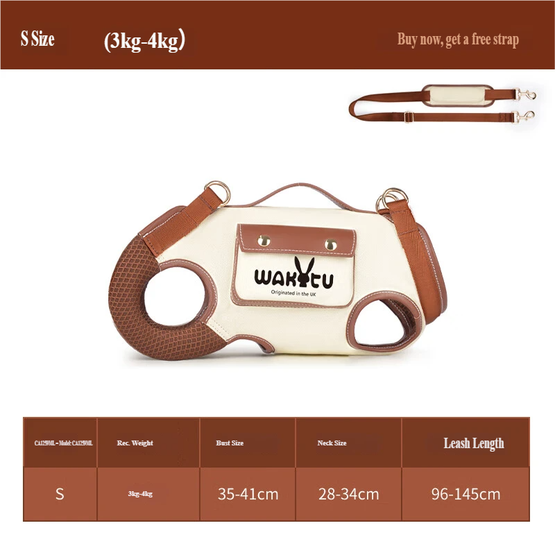 Poprečna torba za pse — Torba preko ramena bez ruku za male do velike pse - Smeđa poprečna torba za pse — Veličina S, preporučuje se za ljubimce 4-8 lbs