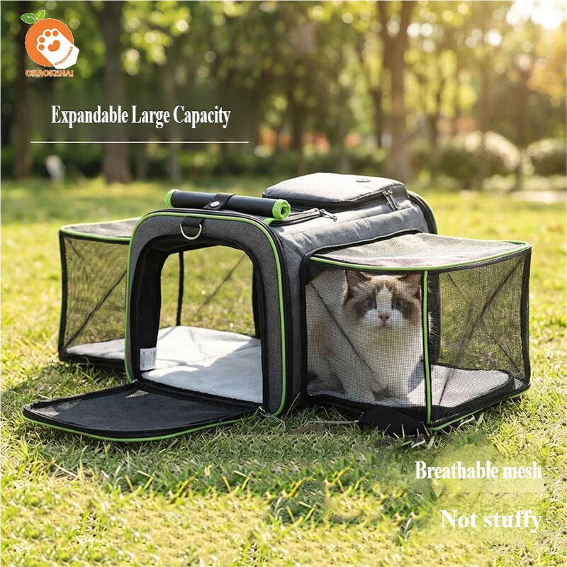 Proširiva torba za mačke i pse — Poprečna torba za ljubimce, Prenosiva putna torba, 2-u-1 ručna torba i torba za auto - Zelena/Veličina: Odgovara ljubimcima do 20 lbs (9 kg)