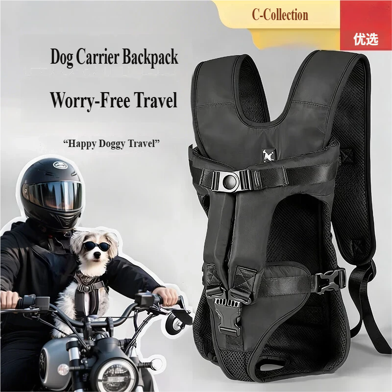 Ranac za ljubimce u stilu motocikla — Nosilac za pse, Torba za ljubimce bez ruku za male i srednje pse, Prednji i zadnji prsluk za mačke - Crni ranac za ljubimce u stilu motocikla — Veličina S, preporučuje se za ljubimce 6-10 lbs/3D oblik / Udobno nošenje na leđima