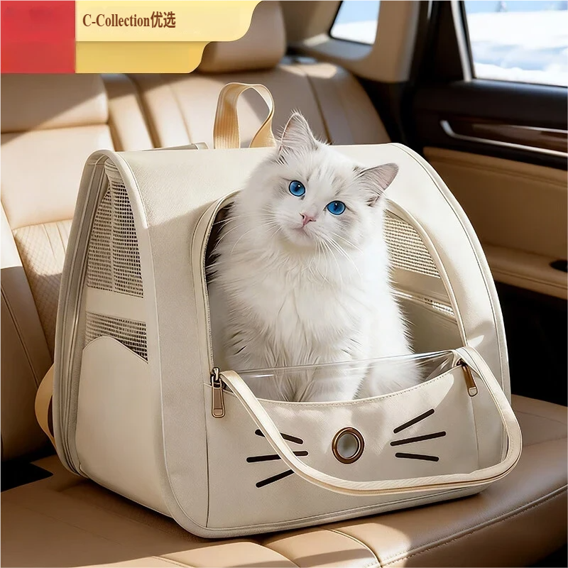 Prenosiva torba za mačke — Veliki dvostruki ranac za mačke sa svemirskom kapsulom, Avionski odobreni kavez za mačke, Ručna kutija za mačke, Ekstra veliki prostor [Udobno i prozračno] - Biserna bela [Odgovara do 15 lbs / 6.8 kg — Pogodno za debele mačke]/39 × 26 × 33 cm [Veliki prostor — Lagan i prozračan]/Modno putovanje