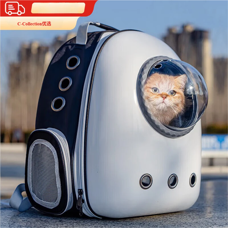 Ranac za mačke sa svemirskom kapsulom — Prenosivi dvostruki nosilac za ljubimce, Veliki avionski odobreni kavez za mačke, Ručna putna kutija, Otporan na grebanje i habanje [Za sve sezone] - Crno-bela [Bez bočnog otvaranja]/[Odgovara mačkama do 18 lbs / 8.2 kg]