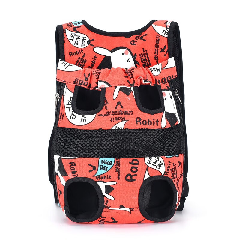 Ranac za ljubimce — Dvostruki prozračni putni nosilac za pse i mačke, Ranac za ljubimce sa šarenim uzorkom - Crvena/Veličina S [1-4 lbs / 0.5-1.8 kg]