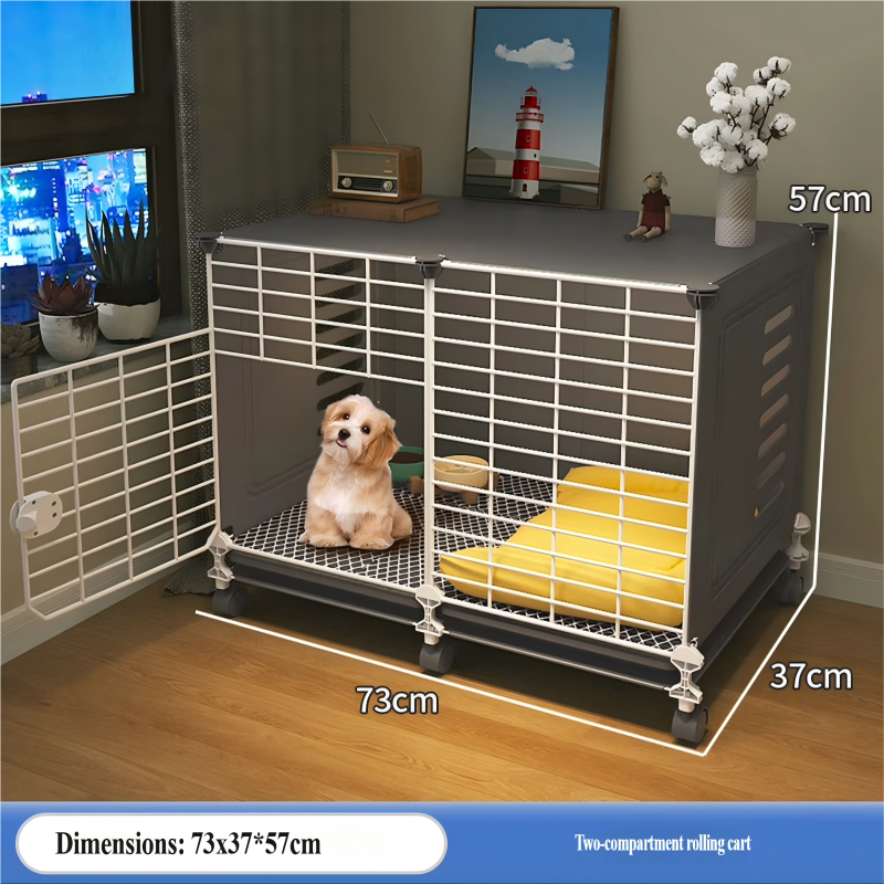 狗笼子，狗屋小中型犬带厕所冬天家用保暖小型犬狗狗围栏，泰迪比熊狗屋【注塑实心平台小狗笼】 - 两格【73*37*53】幼小犬可用/基础款：脚垫+托盘+加固扣+扎带