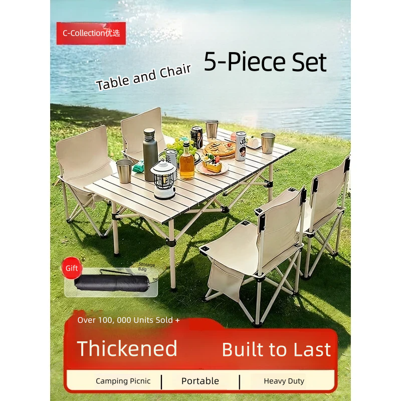 Set stola i stolica za kampovanje [sklopiv] ojačane cevi - Set od 5 delova 95cm [dugačak sto + 4 stolice 39cm]